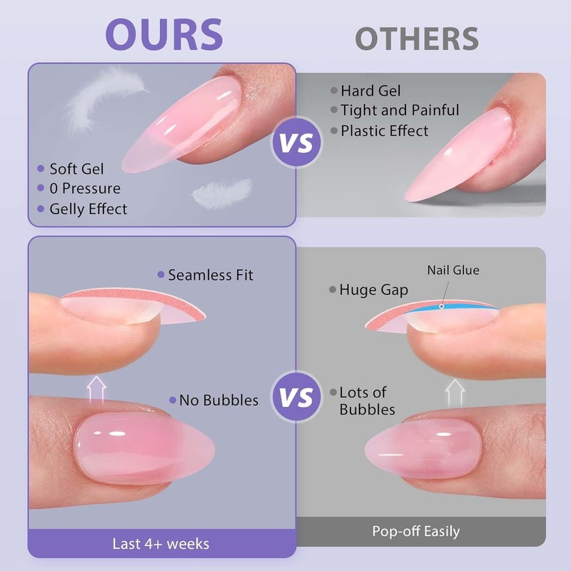 BTArtbox XCOATTIPS Natural Nail Tips - Extra Short Almond Press On Nails Pink, Long Lasting Soft Gel Nails False Nail, Soak Off Acrylic Fake Nails Extensions for Nail Art DIY - Image 3