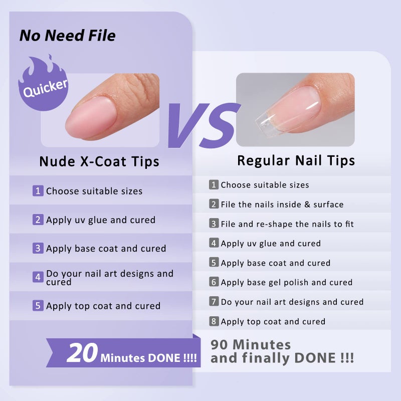 BTArtbox XCOATTIPS Natural Nail Tips - Extra Short Almond Press On Nails Pink, Long Lasting Soft Gel Nails False Nail, Soak Off Acrylic Fake Nails Extensions for Nail Art DIY - Image 4