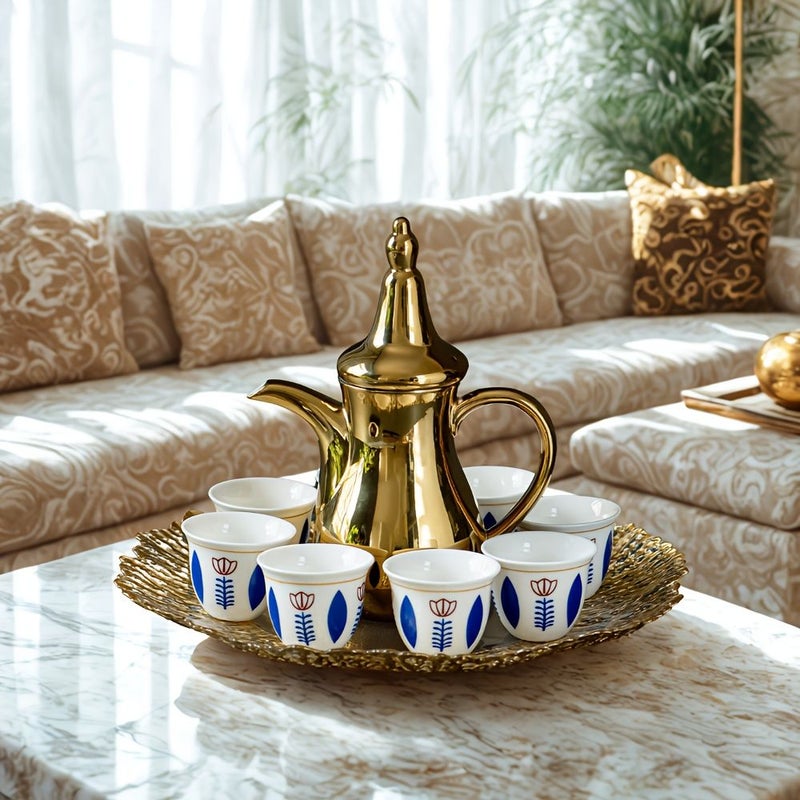 مشروب أخضر - طقم أكواب قهوة عربية سيراميك مكون من 12 قطعة مع صندوق هدايا - أكواب إسبريسو قهوة لعيد الأضحى بتصميم شجرة النخيل - Image 5