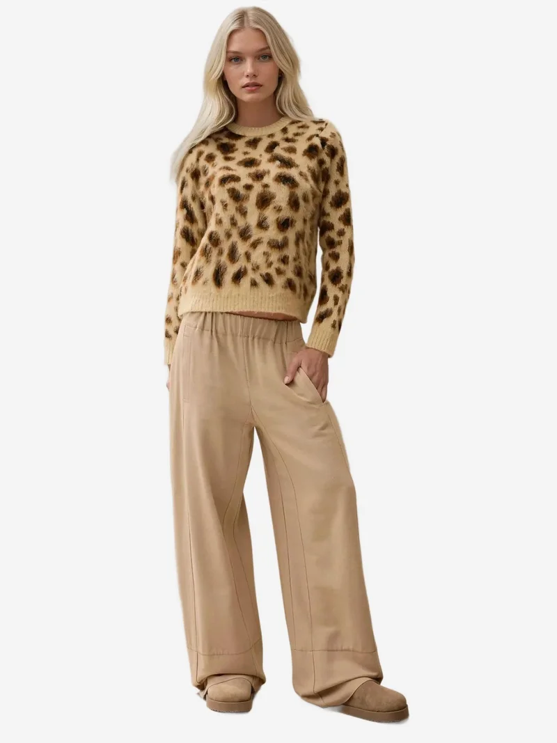 HICCUP Leopard Print Crew Neck Sweater