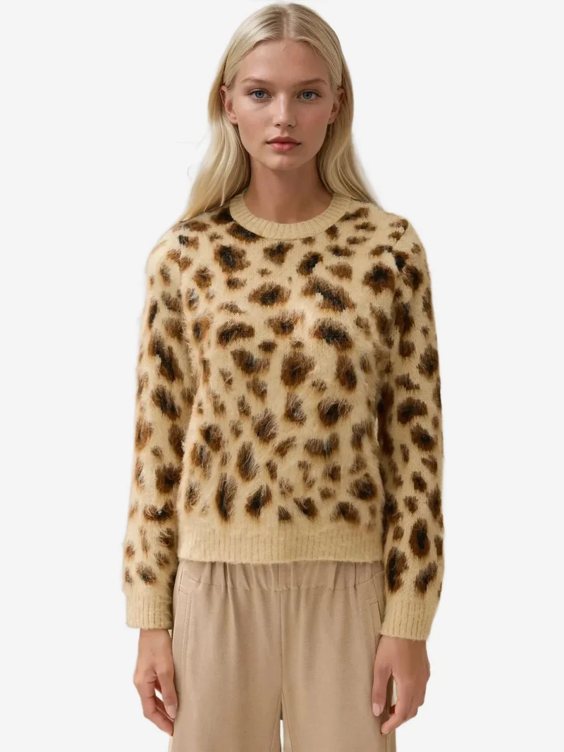 HICCUP Leopard Print Crew Neck Sweater