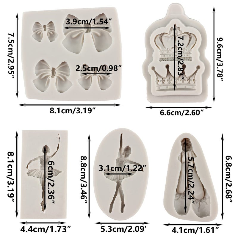 Sijiangmold Ballet Dancer Silicone Molds Ballet Shoes Fondant Molds Bow Candy Molds Crown Chocolate Mold For Cake Decorating Cupcake Topper Polymer Clay Gum Paste Set Of 4 - Image 2