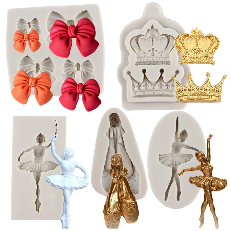 Sijiangmold Ballet Dancer Silicone Molds Ballet Shoes Fondant Molds Bow Candy Molds Crown Chocolate Mold For Cake Decorating Cupcake Topper Polymer Clay Gum Paste Set Of 4 - Image 1