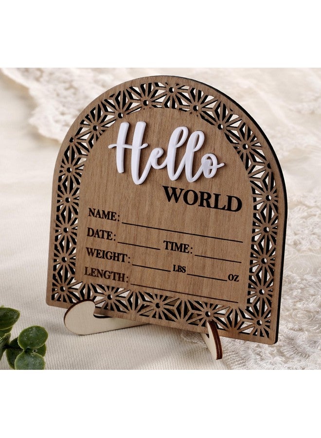 HOUISM Bleed Proof Engineered Wood, 5.5 Inch Wooden Birth Announcement Sign with Easel Stand, 3D Arcylic Hello Sign, Newborn Announcement Plaque for Girl Boy Photo Prop Baby Shower Nursery Hospital - Rustic - Image 1