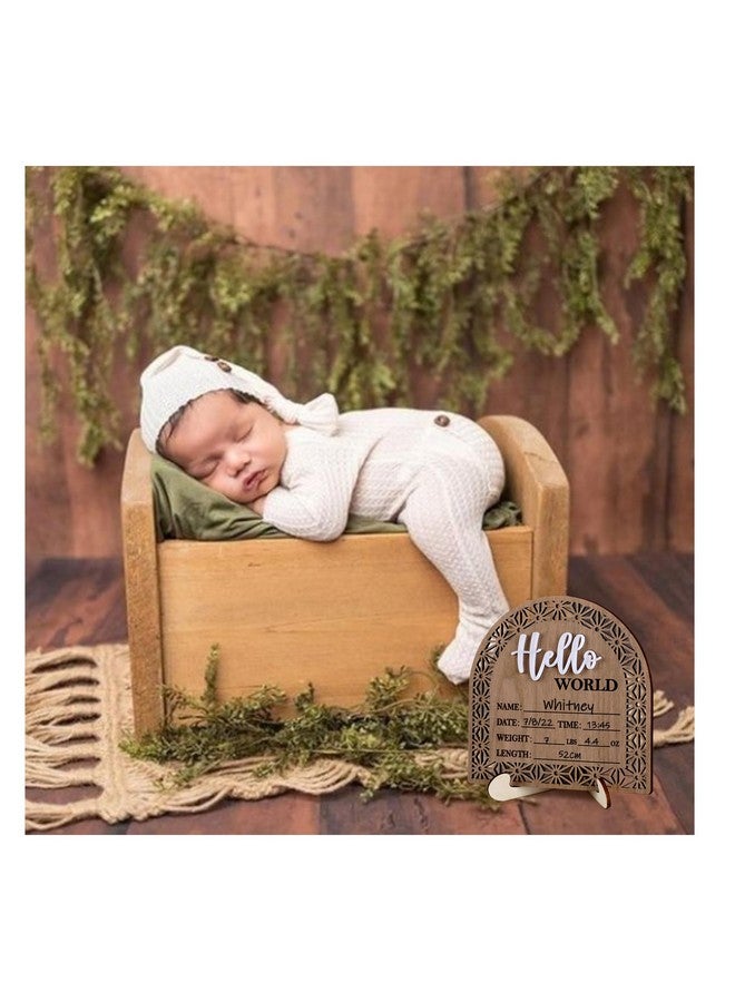 HOUISM Bleed Proof Engineered Wood, 5.5 Inch Wooden Birth Announcement Sign with Easel Stand, 3D Arcylic Hello Sign, Newborn Announcement Plaque for Girl Boy Photo Prop Baby Shower Nursery Hospital - Rustic - Image 5