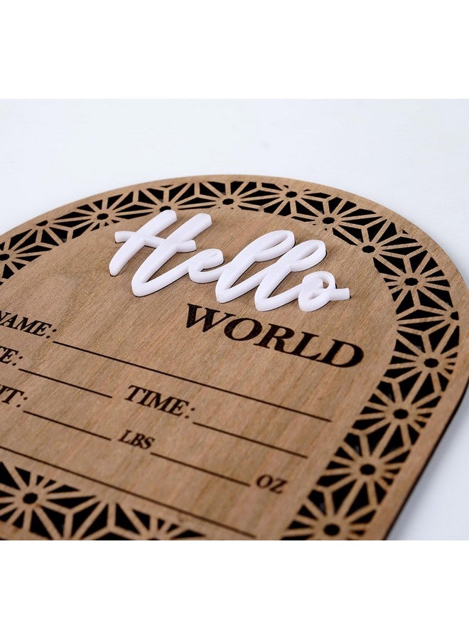 HOUISM Bleed Proof Engineered Wood, 5.5 Inch Wooden Birth Announcement Sign with Easel Stand, 3D Arcylic Hello Sign, Newborn Announcement Plaque for Girl Boy Photo Prop Baby Shower Nursery Hospital - Rustic - Image 2