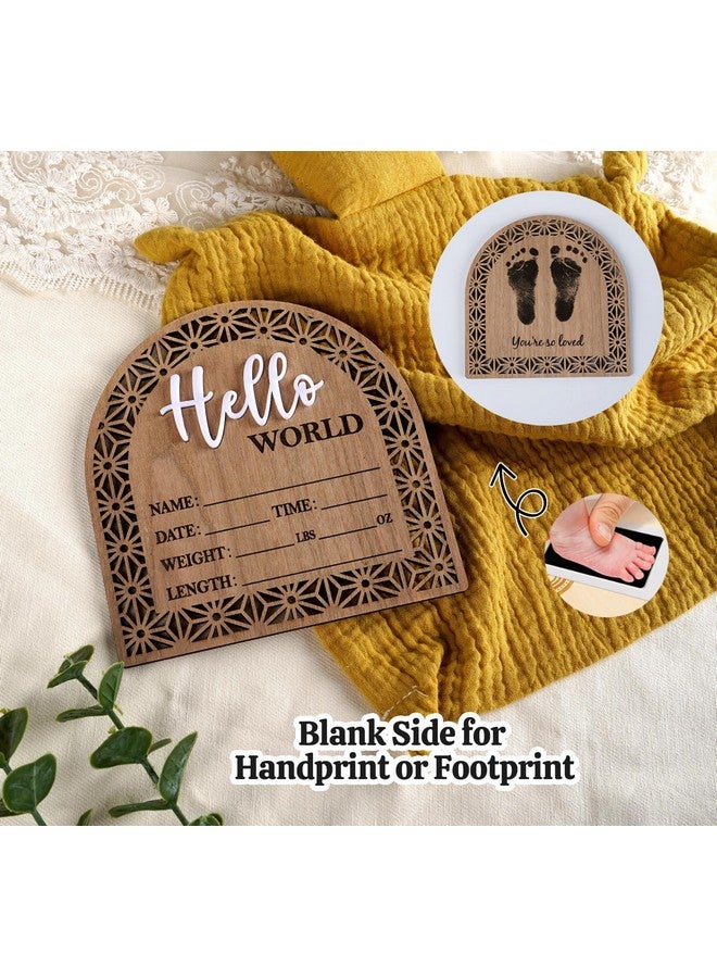 HOUISM Bleed Proof Engineered Wood, 5.5 Inch Wooden Birth Announcement Sign with Easel Stand, 3D Arcylic Hello Sign, Newborn Announcement Plaque for Girl Boy Photo Prop Baby Shower Nursery Hospital - Rustic - Image 4