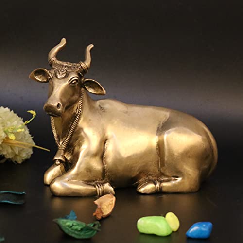 ARTVARKO Brass Sitting Nandi Cow Statue Shiva Bull for Pooja and Home Decoration Showpiece Décor Office Temple Gift 7.5 Inch. - Image 1