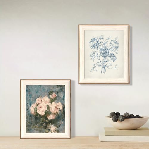 ASTRDECOR Framed Vintage Wall Art for Living Room, Vintage Floral Home Decor Aesthetic, Victorian Pink Rose Bouquet Oil Painting Blue Canvas Wall Art Prints, Antique Flower Pictures Blue Artwork for Living Room-10''x12'' - Image 5
