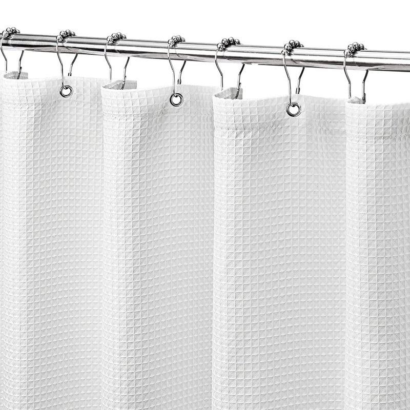 MISS SELECTEX Matt Waffle White Shower Curtain for Bathroom Waterproof 230 GSM Heavy Duty Durable Fabric Hotel Shower Curtain Machine Washable72Wx72H White