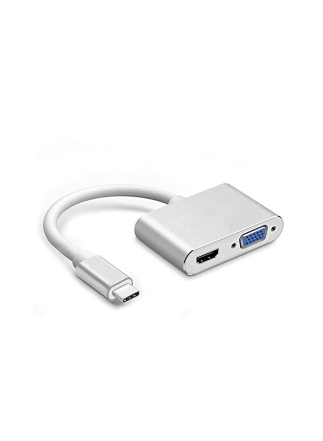 Type C To Hdmi Vga One-to-two Wiring USB3.1 To VGA HDMI Converter Two-in-one 4K-Colour:Silver