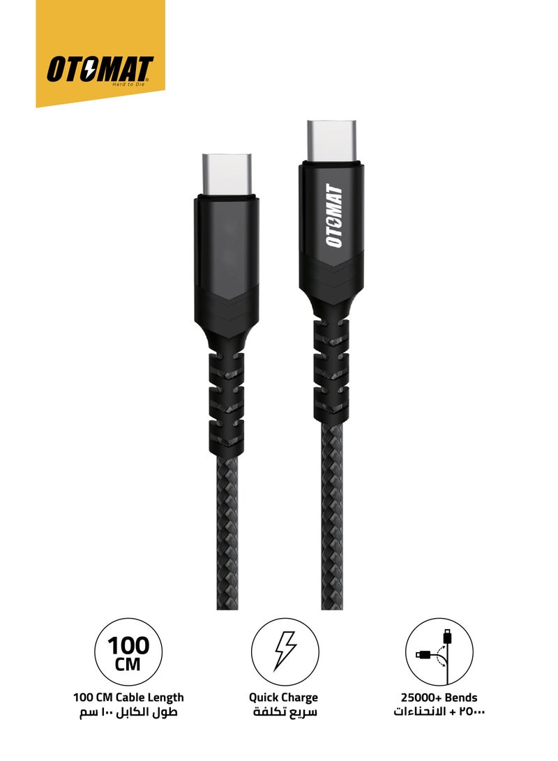OTOMAT Hi-Speed Type C to Type C 1 Meter Nylon Cable – Fast Charging, Secure Data Transfer, Durable Braided Design for Laptops, Phones, Tablets, Power Banks, Quick Charge – Black - Image 1