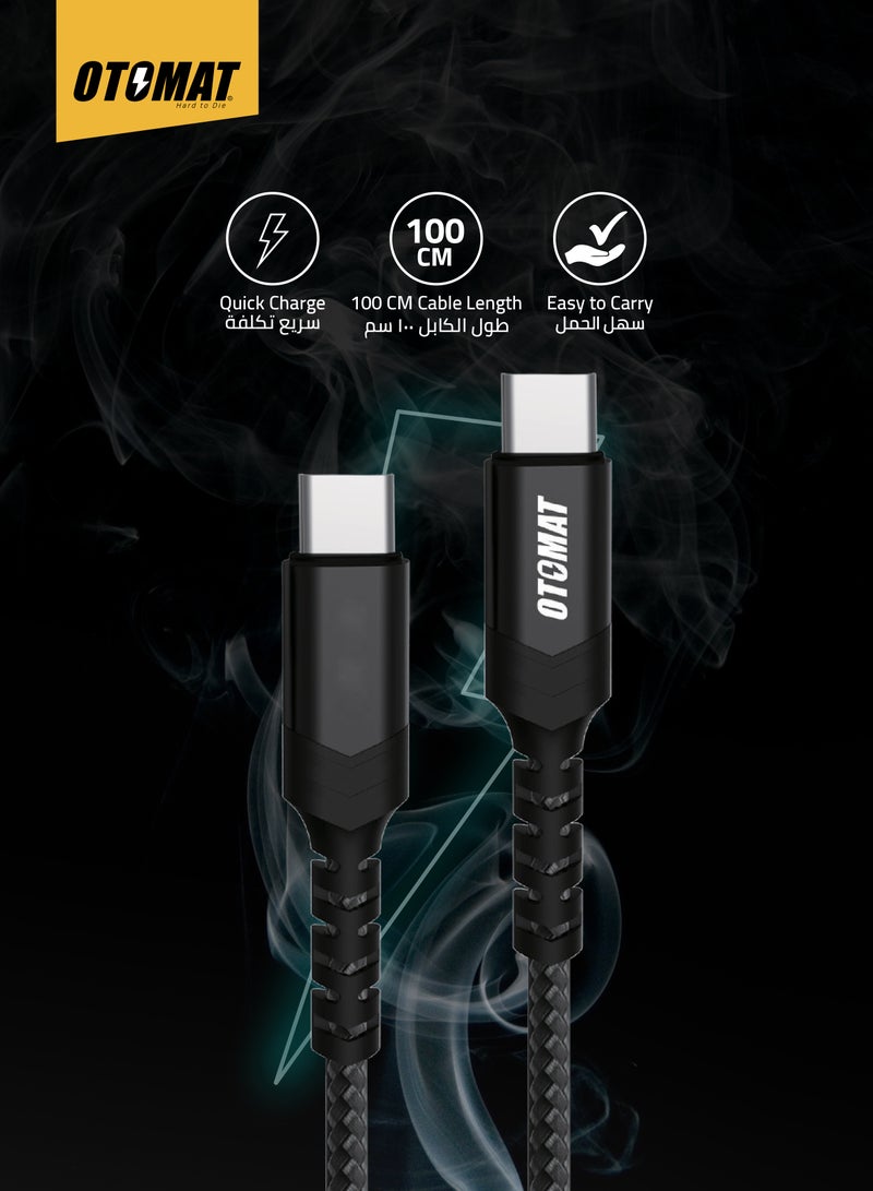 OTOMAT Hi-Speed Type C to Type C 1 Meter Nylon Cable – Fast Charging, Secure Data Transfer, Durable Braided Design for Laptops, Phones, Tablets, Power Banks, Quick Charge – Black - Image 5