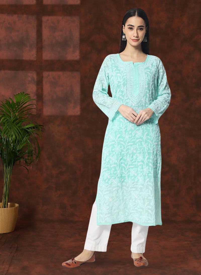 Alaya Hand Embroidered Chikankari Cotton Straight Kurta-AL3592 - Image 1