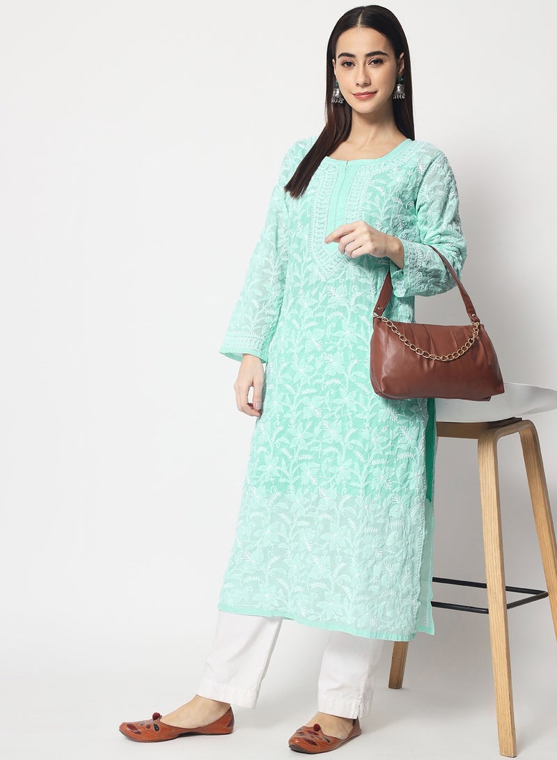 Alaya Hand Embroidered Chikankari Cotton Straight Kurta-AL3592 - Image 5