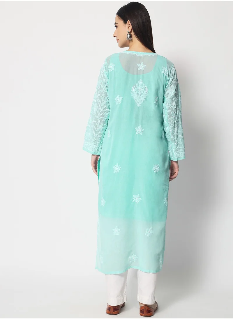 Alaya Hand Embroidered Chikankari Cotton Straight Kurta-AL3592