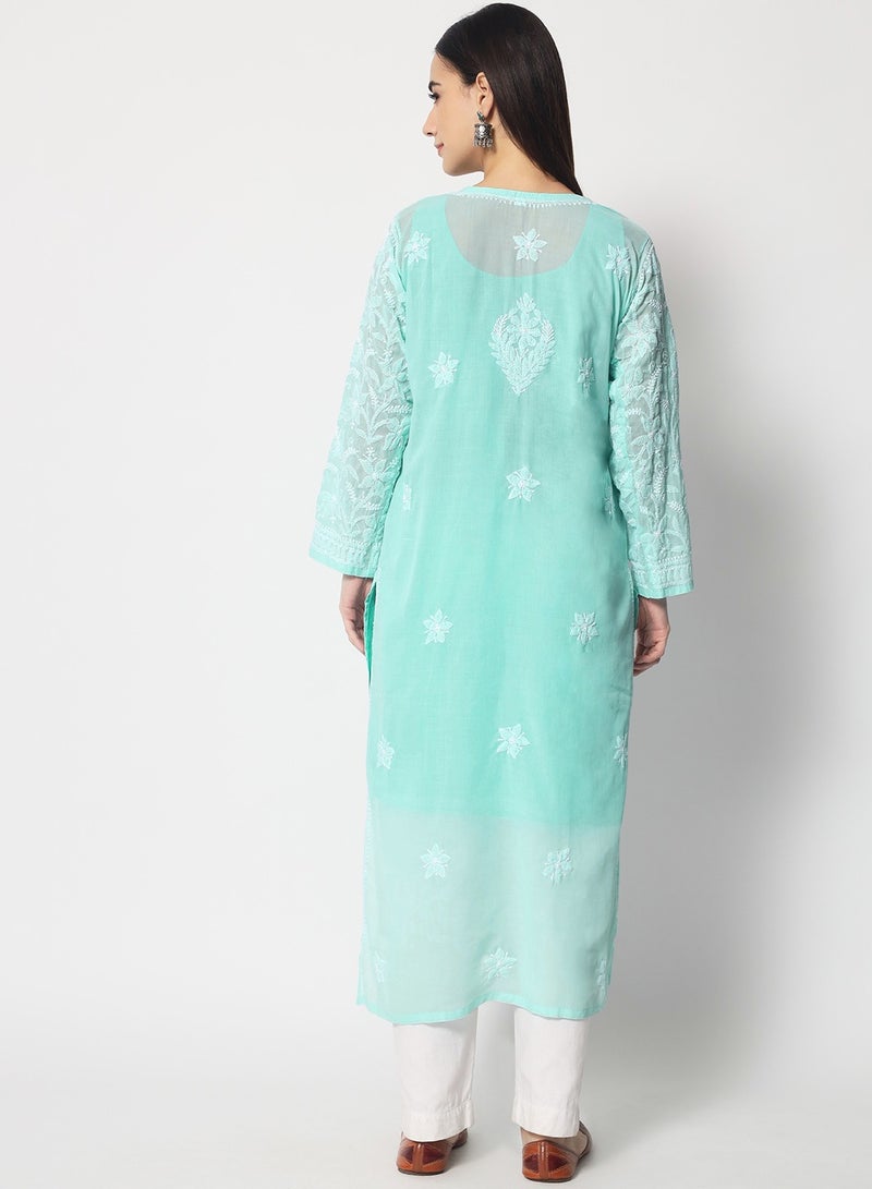 Alaya Hand Embroidered Chikankari Cotton Straight Kurta-AL3592 - Image 2