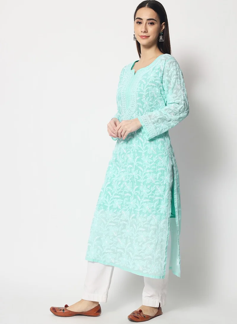 Alaya Hand Embroidered Chikankari Cotton Straight Kurta-AL3592