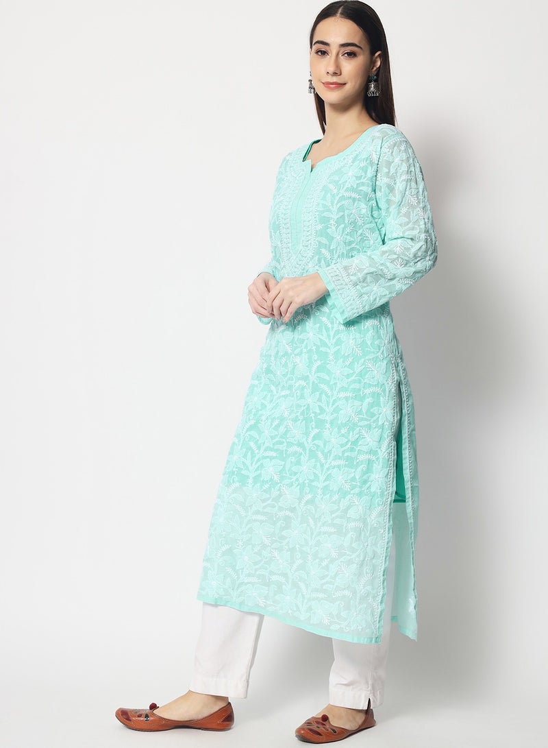 Alaya Hand Embroidered Chikankari Cotton Straight Kurta-AL3592 - Image 4