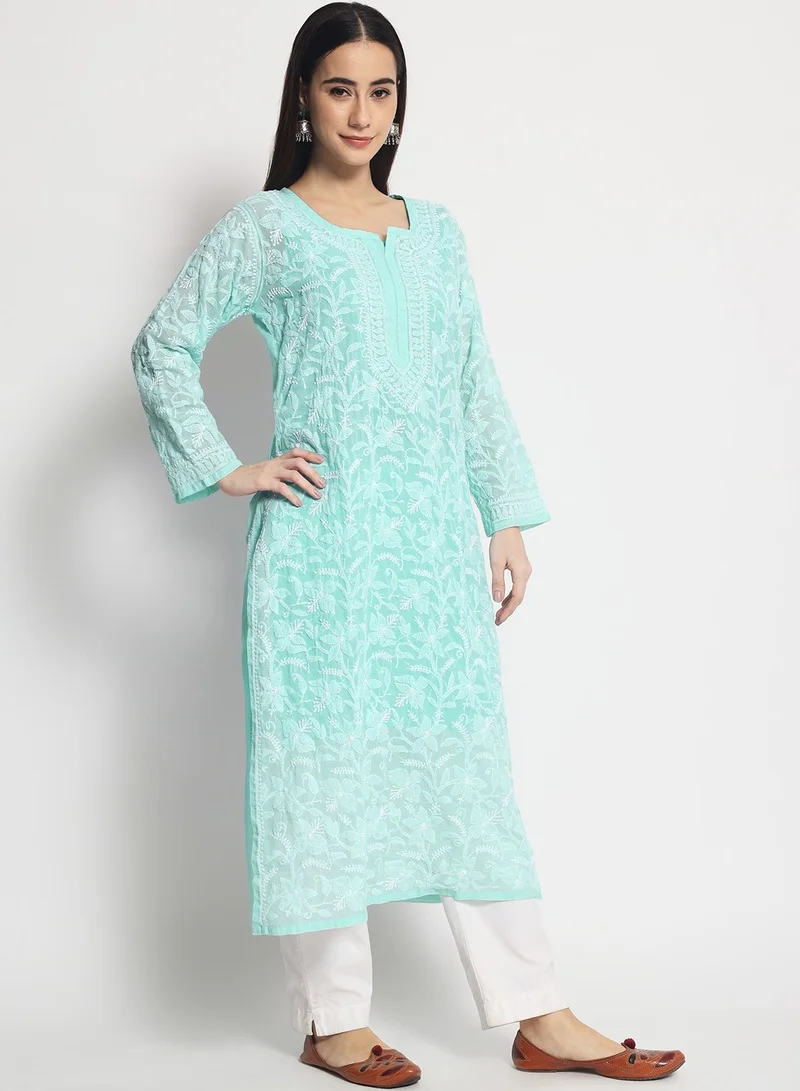 Alaya Hand Embroidered Chikankari Cotton Straight Kurta-AL3592