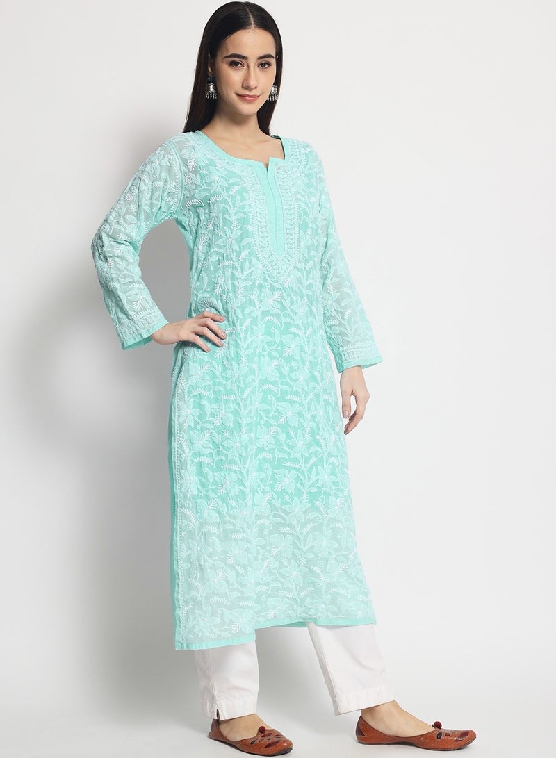 Alaya Hand Embroidered Chikankari Cotton Straight Kurta-AL3592 - Image 3