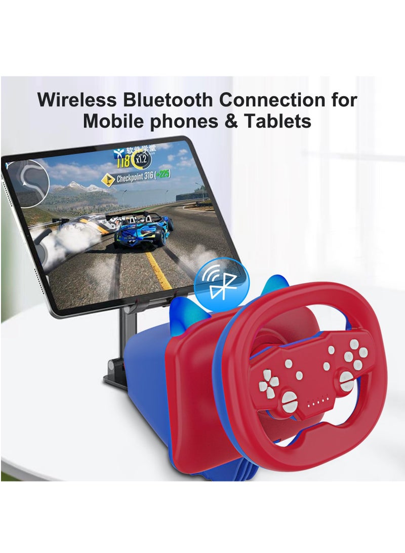 Wireless Gaming Racing Wheel with Cat Ear Light, Bluetooth Wired Dual-Mode Steering Wheel for Nintendo Switch, PC, PS4, PS3, ios/Android mobile phones, Tablets Red Blue - Image 4