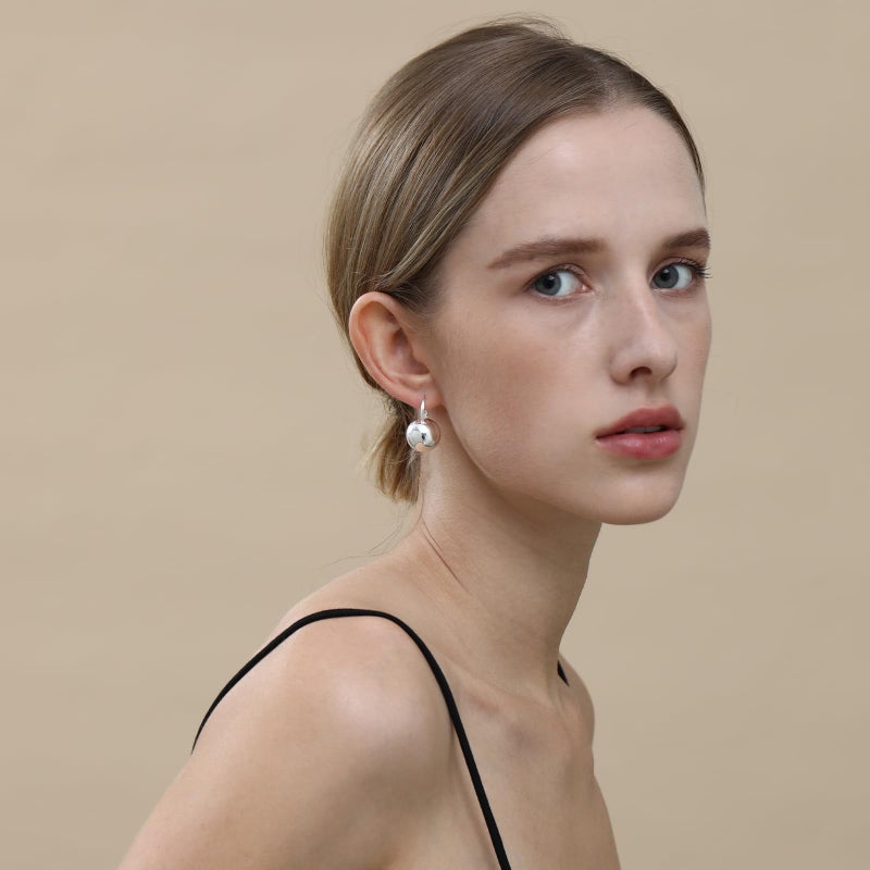 Ascona Silver Hoop Earrings, Silver Ball Drop Dangle Leverback Earrings for Women, Hypoallergenic Lightweight Gold Plated Dainty Fashion Jewelry(24mm ball silver) - Image 2