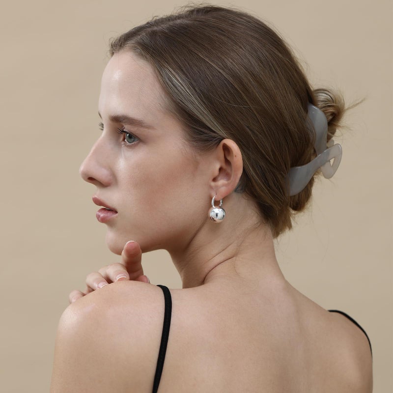 Ascona Silver Hoop Earrings, Silver Ball Drop Dangle Leverback Earrings for Women, Hypoallergenic Lightweight Gold Plated Dainty Fashion Jewelry(24mm ball silver) - Image 4