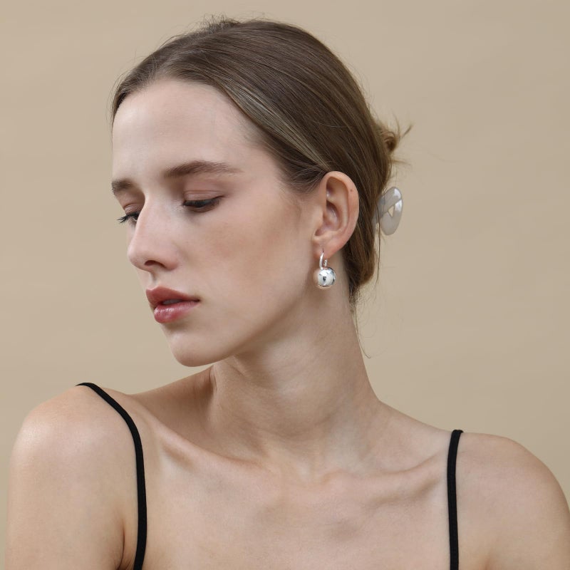 Ascona Silver Hoop Earrings, Silver Ball Drop Dangle Leverback Earrings for Women, Hypoallergenic Lightweight Gold Plated Dainty Fashion Jewelry(24mm ball silver) - Image 3