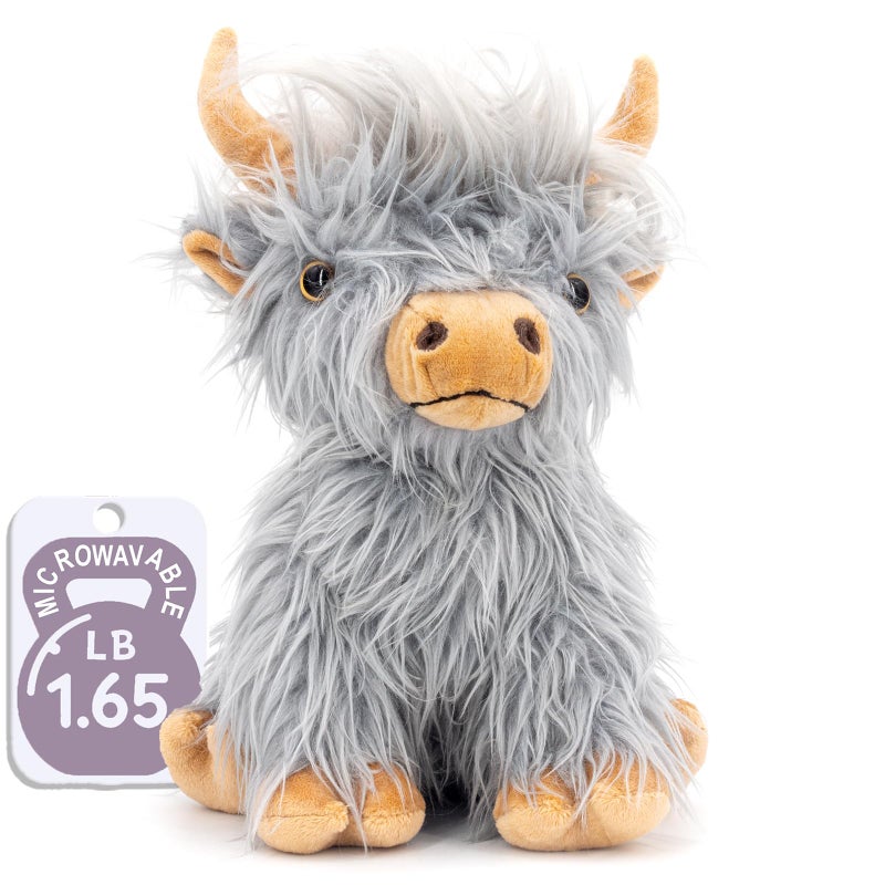 Marysun Highland Cow Stuffed Animal Toy, Gray Microwavable Highland Cow Gift for Girls and Kids - Image 1
