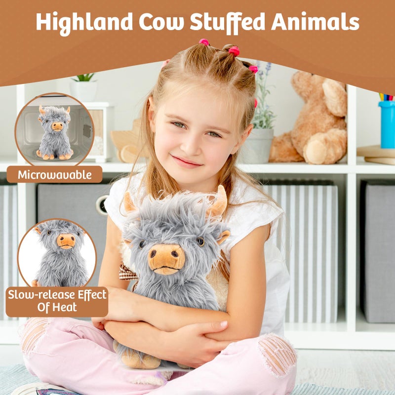 Marysun Highland Cow Stuffed Animal Toy, Gray Microwavable Highland Cow Gift for Girls and Kids - Image 2
