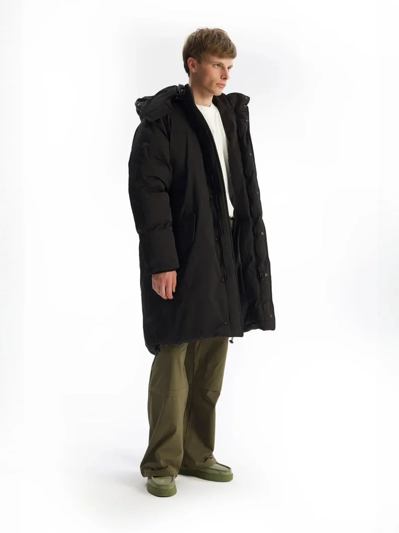 Giesto Black GIESTO Hooded Long Puffer Jacket with Pockets for Men | Best Price UAE