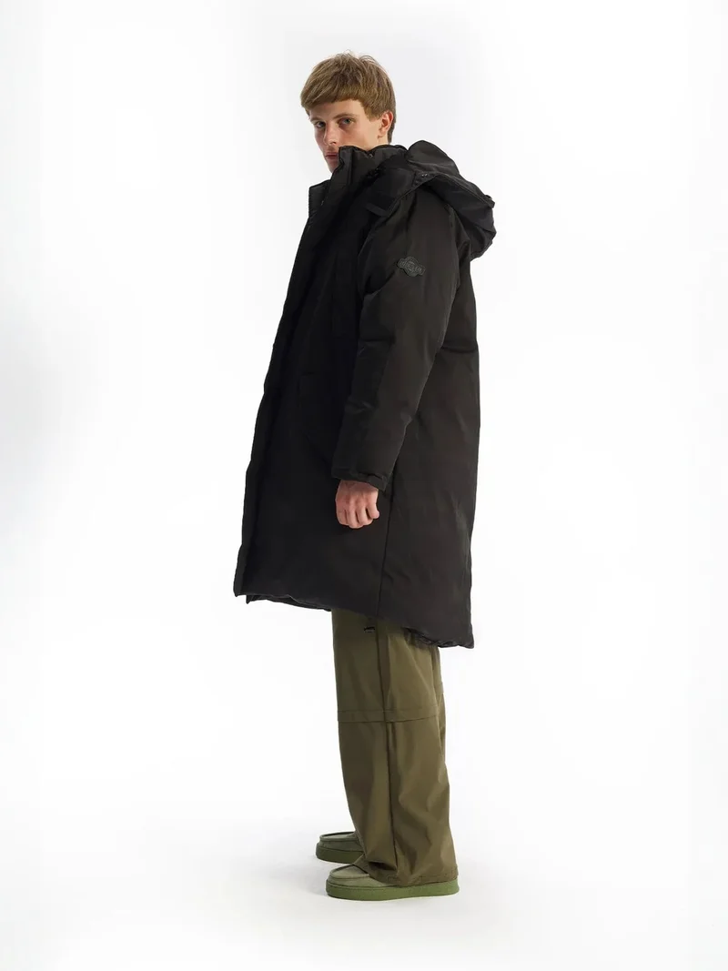 Giesto Black GIESTO Hooded Long Puffer Jacket with Pockets for Men | Best Price UAE