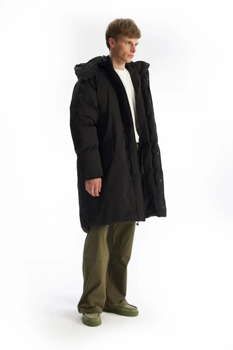 Giesto Black GIESTO Hooded Long Puffer Jacket with Pockets for Men | Best Price UAE