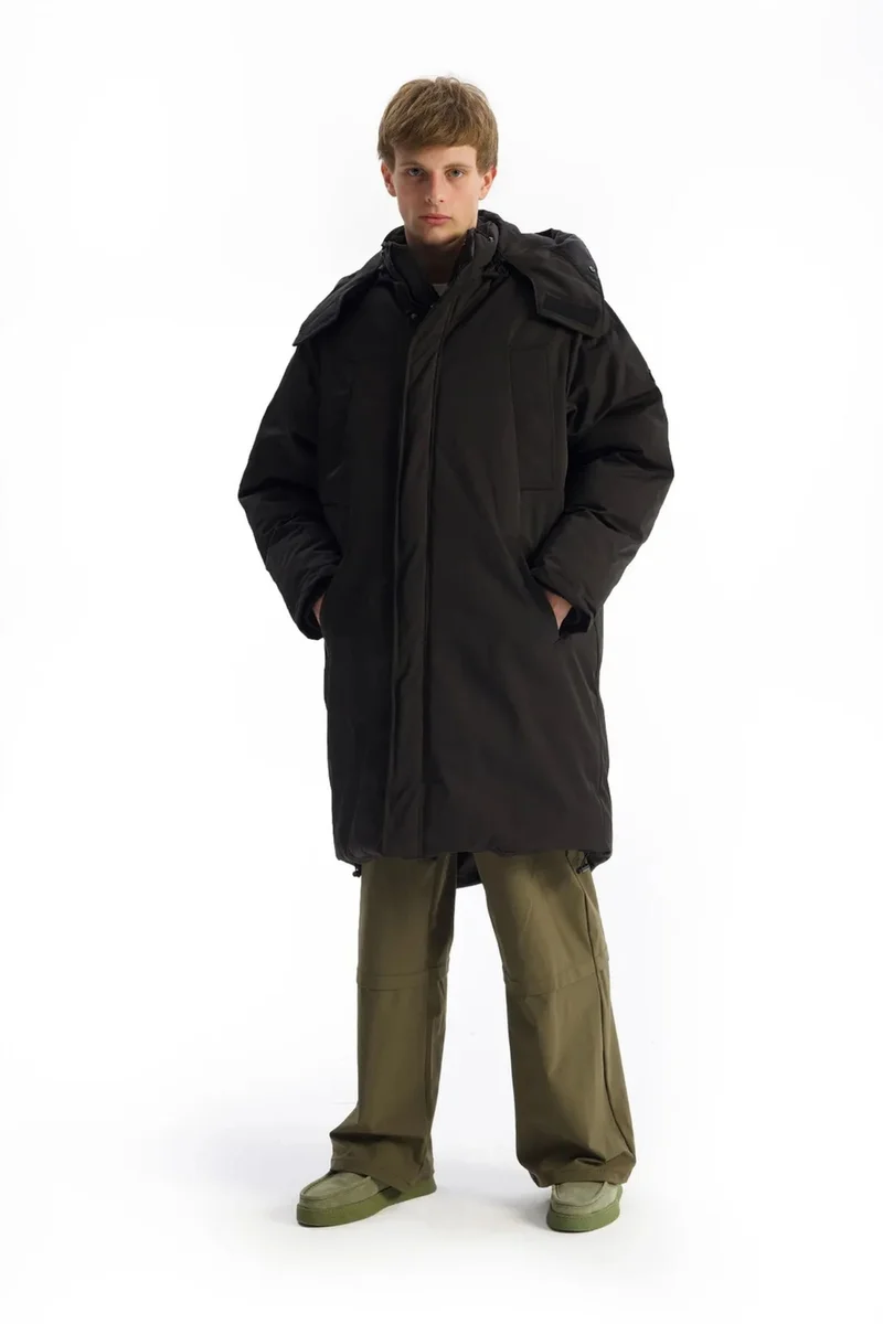 Giesto Black GIESTO Hooded Long Puffer Jacket with Pockets for Men | Best Price UAE
