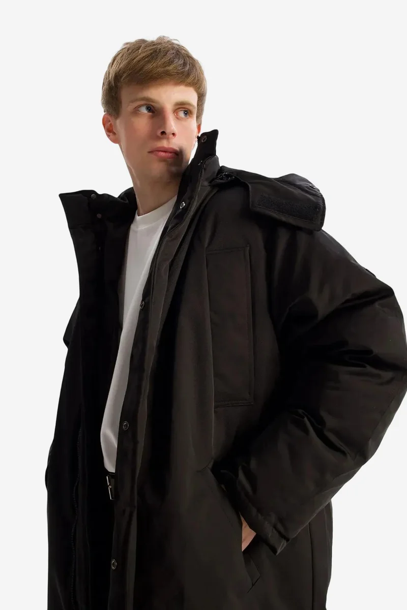 Giesto Black GIESTO Hooded Long Puffer Jacket with Pockets for Men | Best Price UAE