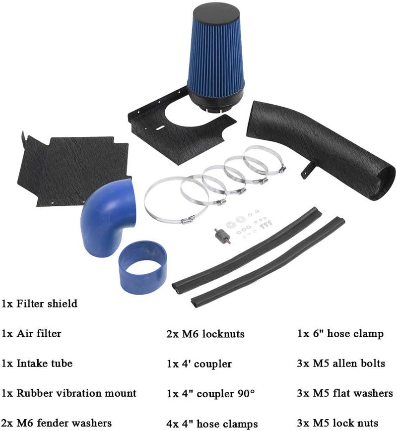 MOOSUN 4 inch Cold Air Intake Black Tube + Heat Shield for 1999-2006 GMC/Chevy V8 4.8L/5.3L/6.0L Silverado 1500/2500/3500 Blue - Image 3