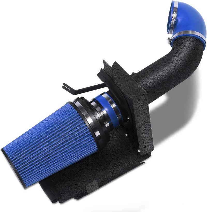 MOOSUN 4 inch Cold Air Intake Black Tube + Heat Shield for 1999-2006 GMC/Chevy V8 4.8L/5.3L/6.0L Silverado 1500/2500/3500 Blue - Image 1