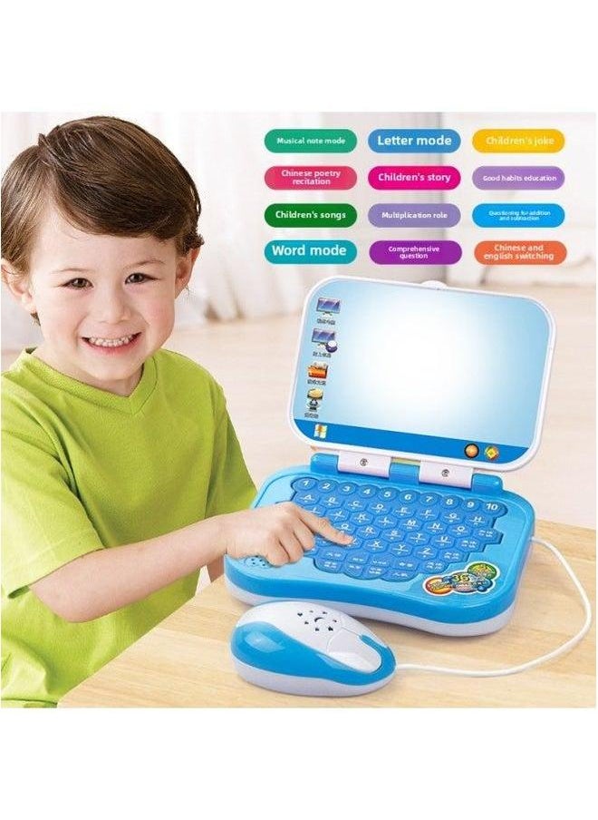 null - Puzzle Story Machine Infant Chinese And English Learning Small Computer Toy Folding Cartoon Children's Tablet Early Education Machine-Color:Light Mouse [blue] Send Pen - Image 1