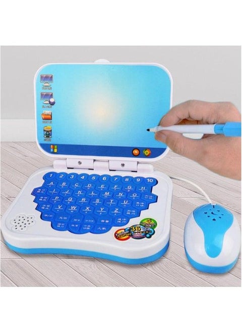 Puzzle Story Machine Infant Chinese And English Learning Small Computer Toy Folding Cartoon Children's Tablet Early Education Machine-Color:Light Mouse [blue] Send Pen