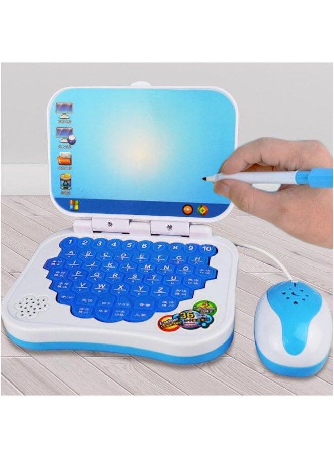 null - Puzzle Story Machine Infant Chinese And English Learning Small Computer Toy Folding Cartoon Children's Tablet Early Education Machine-Color:Light Mouse [blue] Send Pen - Image 1