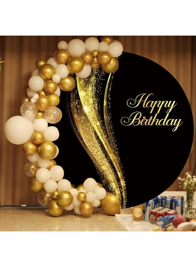 OFILA خلفية دائرية سوداء وذهبية 7.2 قدم خلفية تصوير ذهبية لعيد الميلاد سعيد للنساء والرجال صور عيد الميلاد للبالغين خلفية دائرية للصور - Image 2