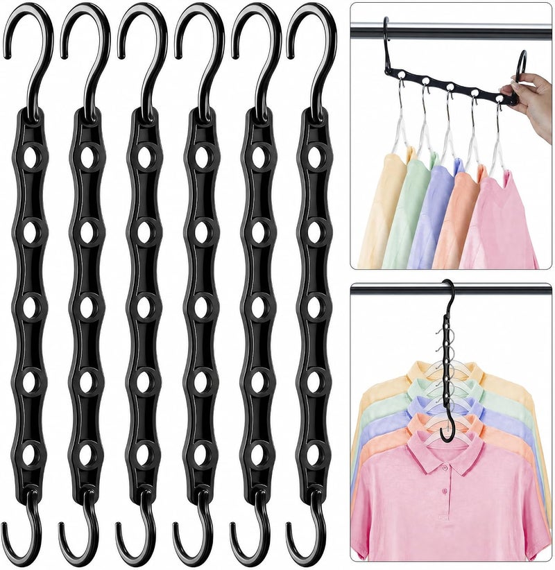 HOUSE DAY Closet Organizers and Storage 6 Pack, College Dorm Room Essentials, Multifunctional Organizer Magic Space Saving Hangers with 5 Holes, Storage Organization for Wardrobe Closet | Back to School, Closet Organizers and Storage Magic Space Saving Hangers with 5 Holes, Storage Organization for Closet- Black - Image 1