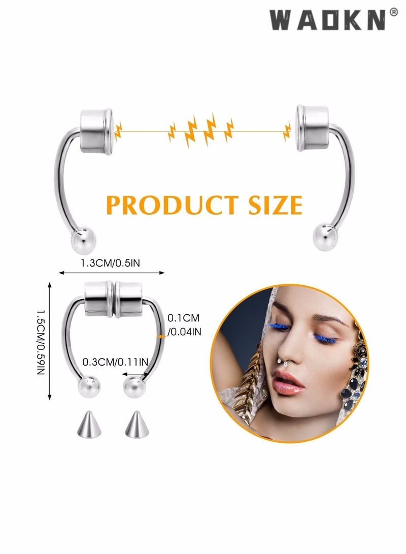 Bukela 5Pcs Magnetic Septum Nose Ring, Horseshoe Fake Nose Septum Rings Non-Pierced Clip On Nose Hoop Rings Stainless Steel Faux Reusable Nose Ring Hoop for Women Men - Image 5