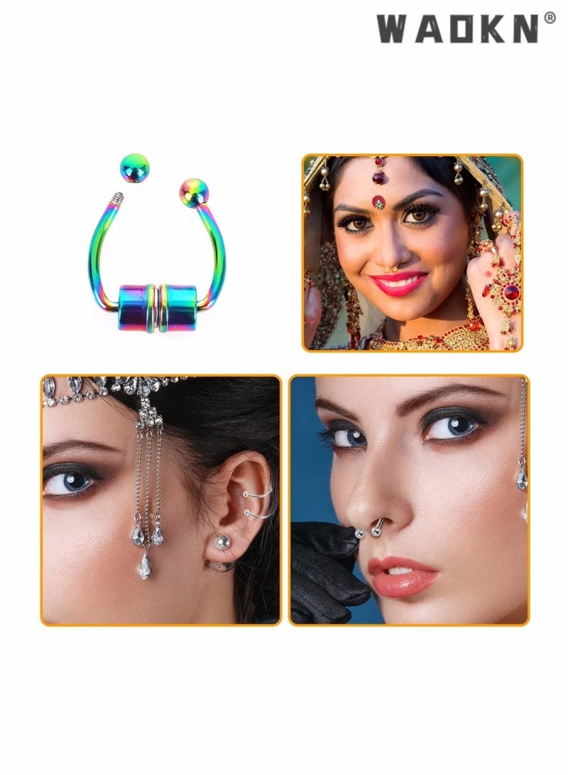 Bukela 5Pcs Magnetic Septum Nose Ring, Horseshoe Fake Nose Septum Rings Non-Pierced Clip On Nose Hoop Rings Stainless Steel Faux Reusable Nose Ring Hoop for Women Men - Image 3