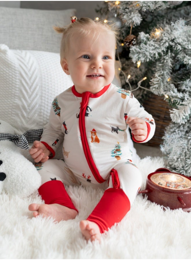 Hushabye – Zippered Baby Sleepsuit – Bamboo – Christmas Santa Paws - Image 4