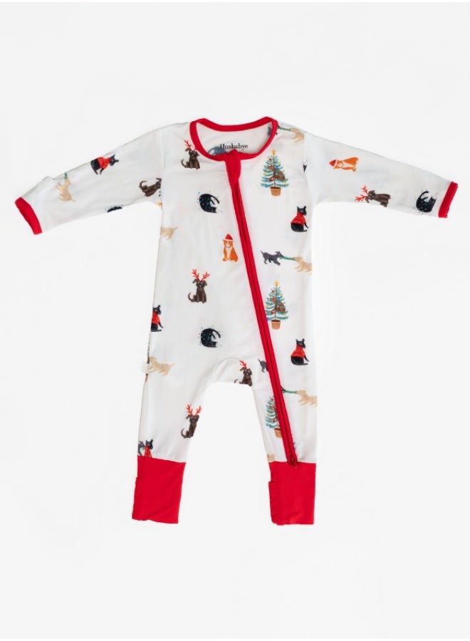 Hushabye – Zippered Baby Sleepsuit – Bamboo – Christmas Santa Paws - Image 2