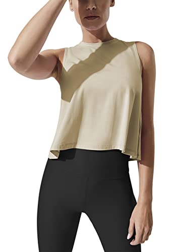 Mippo Cropped Workout Tops for Women Workout Shirts Sleeveless Tank Flowy Loose Crop High Neck Tank Tops Apricot M - Image 1