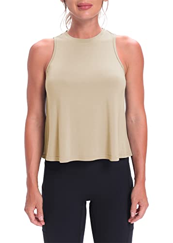 Mippo Cropped Workout Tops for Women Workout Shirts Sleeveless Tank Flowy Loose Crop High Neck Tank Tops Apricot M - Image 2