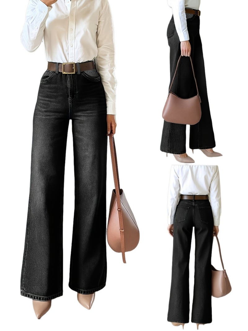 996500# Women's Denim Pants, Fashionable and Elegant, Soft and Comfortable, Casual and Trendy, Loose and Versatile Wide-Leg Women's Denim Pants - Image 1